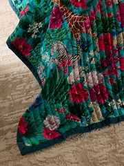 Teal Blue Floral Zebra Print Quilted Velvet Bedspread - Image 3 of 6