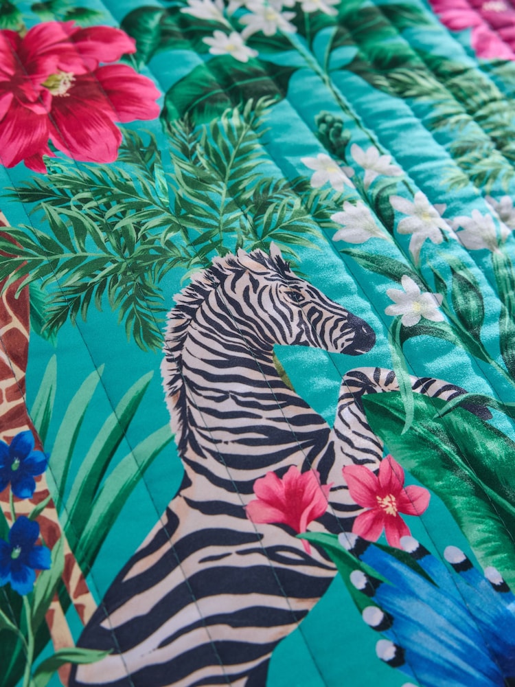 Floral Zebra Print Quilted Velvet Bedspread - Image 4 of 6