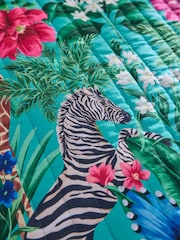 Teal Blue Floral Zebra Print Quilted Velvet Bedspread - Image 5 of 6