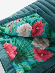 Teal Blue Floral Zebra Print Quilted Velvet Bedspread - Image 6 of 6