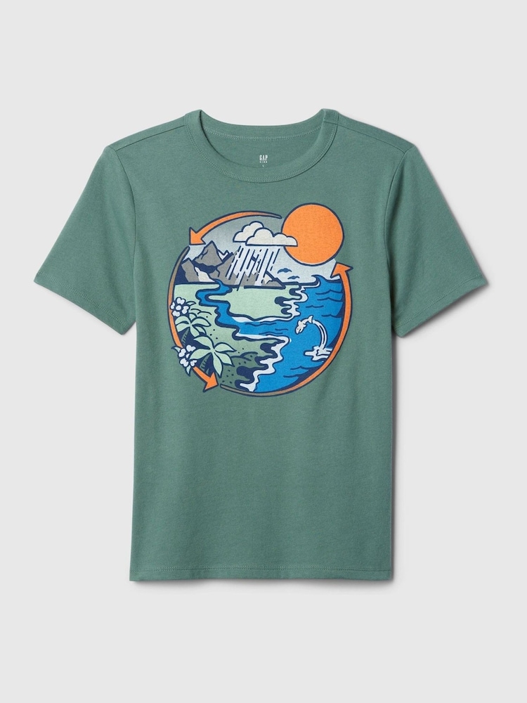 Gap Green Graphic Crew Neck Short Sleeve T-Shirt (4-13yrs) - Image 1 of 2 Gap Green Graphic Crew Neck Short Sleeve T-Shirt (4-13yrs) - Image 1 of 2