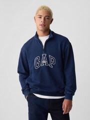Gap Blue Logo Heavyweight Quarter Zip Jumper - Image 1 of 5