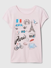 Gap Pink Paris Crew Neck Short Sleeve T-Shirt (4-13yrs) - Image 1 of 2