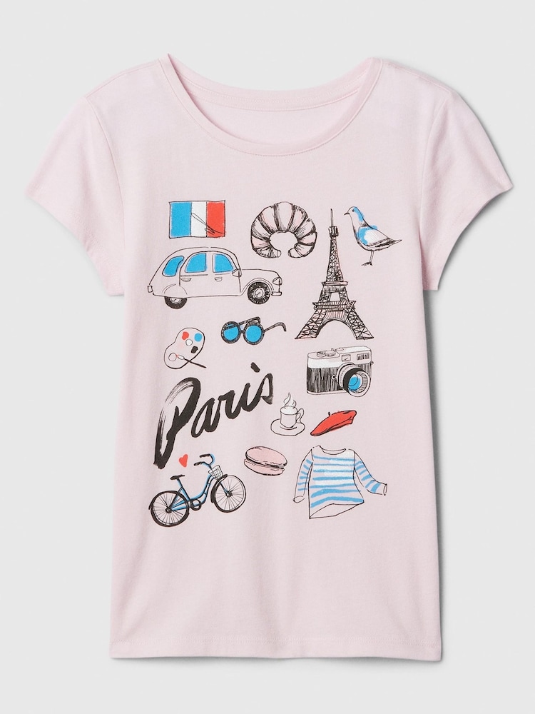 Gap Pink Paris Crew Neck Short Sleeve T-Shirt (4-13yrs) - Image 1 of 2