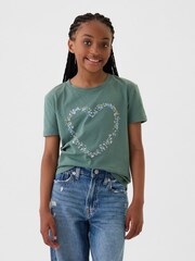 Gap Green Heart Graphic Short Sleeve Crew Neck T-Shirt (4-13yrs) - Image 1 of 4