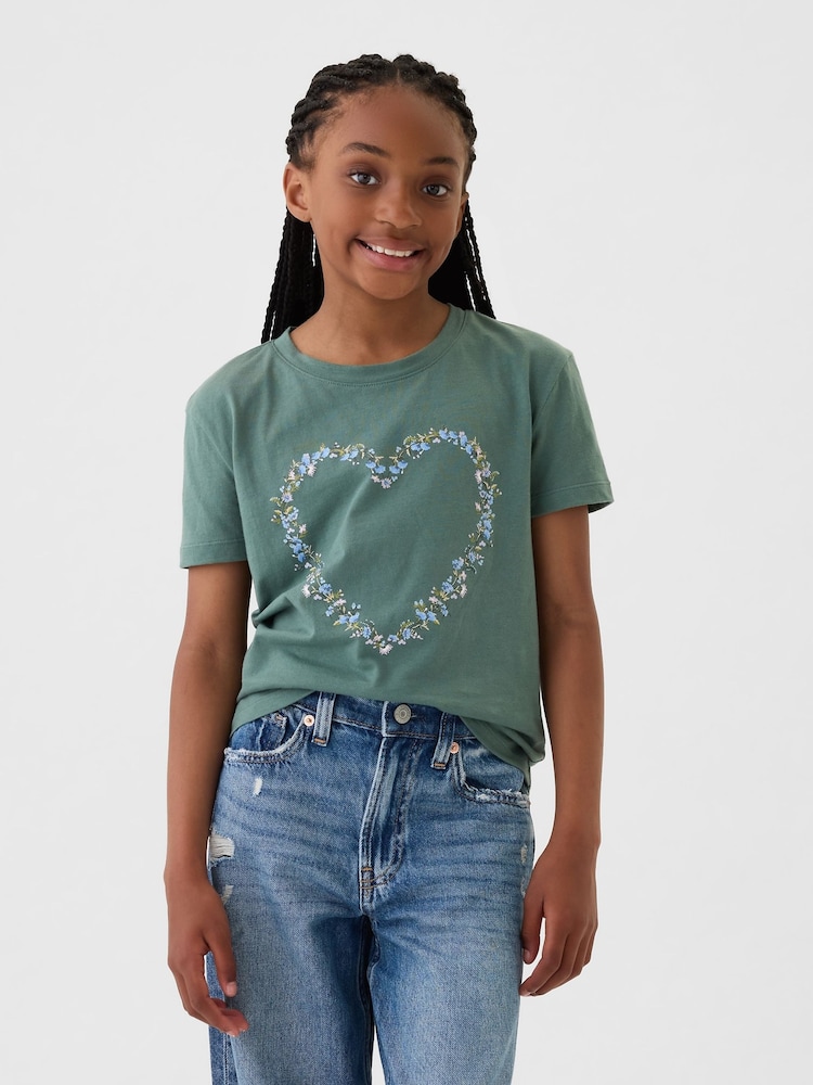 Gap Green Heart Graphic Short Sleeve Crew Neck T-Shirt (4-13yrs) - Image 1 of 4 Gap Green Heart Graphic Short Sleeve Crew Neck T-Shirt (4-13yrs) - Image 1 of 4