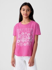 Gap Pink Floral Graphic Short Sleeve Crew Neck T-Shirt (4-13yrs) - Image 1 of 4