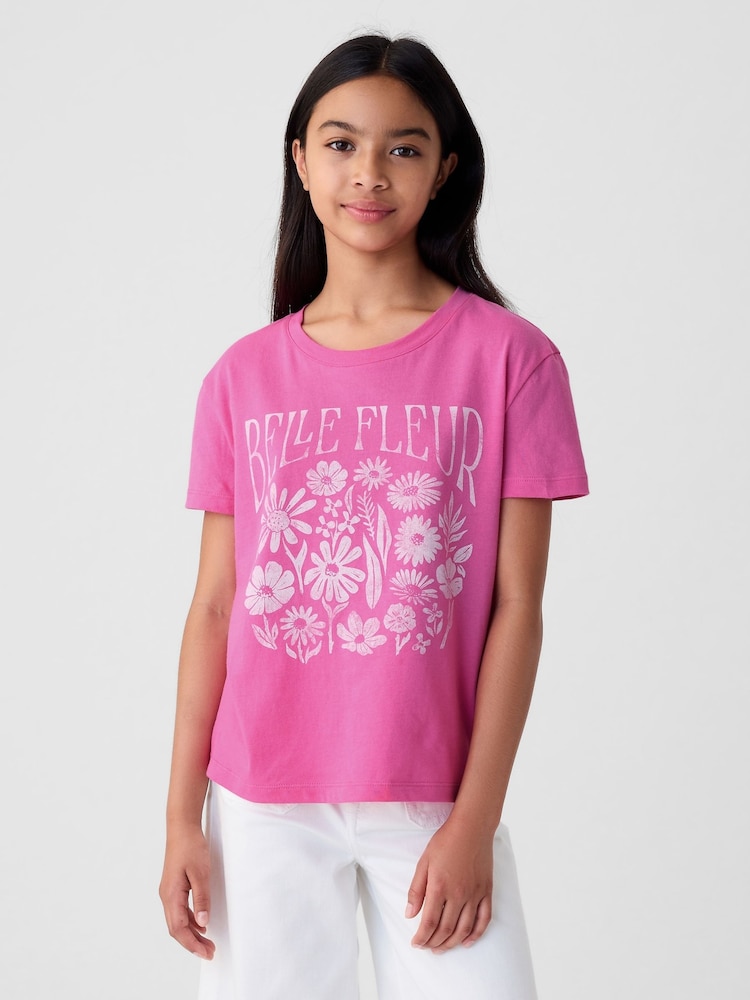Gap Pink Floral Graphic Short Sleeve Crew Neck T-Shirt (4-13yrs) - Image 1 of 4
