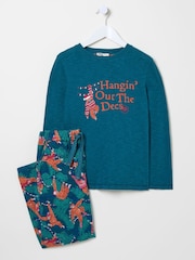 FatFace Dark Teal Blue Orangutan 100% Cotton Pyjama Set - Image 1 of 5