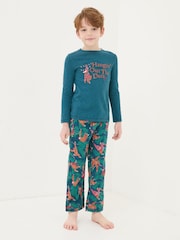 FatFace Dark Teal Blue Orangutan 100% Cotton Pyjama Set - Image 2 of 5