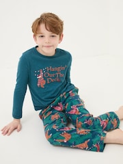 FatFace Dark Teal Blue Orangutan 100% Cotton Pyjama Set - Image 4 of 5