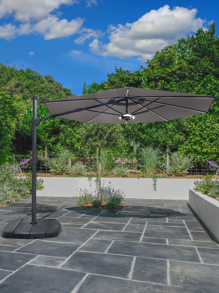 Kettler Grey Taupe 3.3M Garden Parasol Canopy with LED Lights & Wireless Speaker - Image 1 of 3