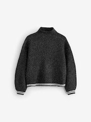 Benetton High Neck Black Sweater In Fishermans Rib With Contrasting Edges - Image 1 of 1