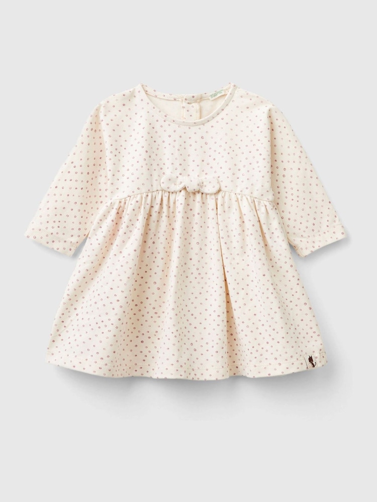 أبيض - فستان مرقط مزيّن بفيونكة من Benetton - Image 1 of 3