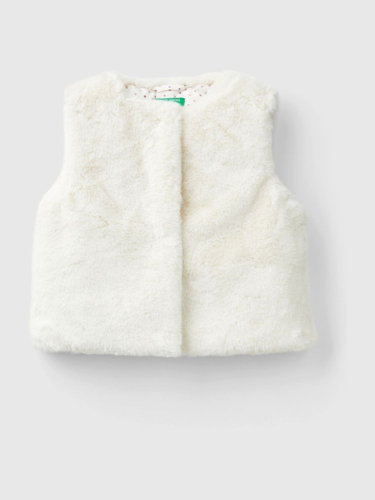 Benetton Cream Faux Fur Vest With All-Over Lining - Image 1 of 3