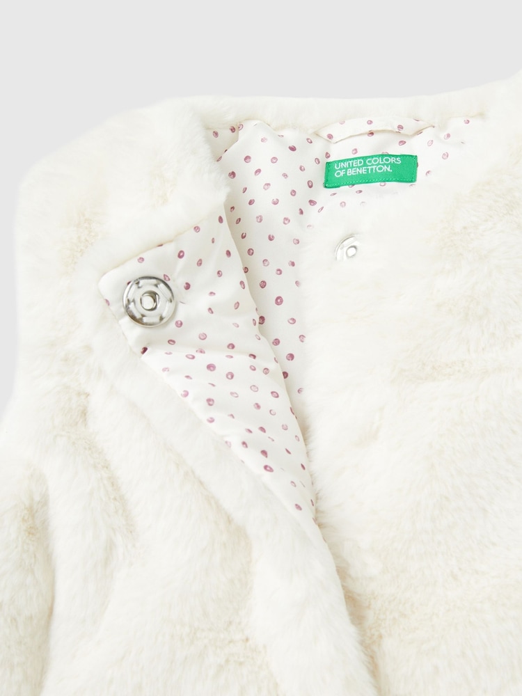 Benetton Cream Faux Fur Vest With All-Over Lining - Image 3 of 3