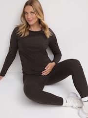 Chocolate Brown Maternity Sports Leggings - Image 1 of 10