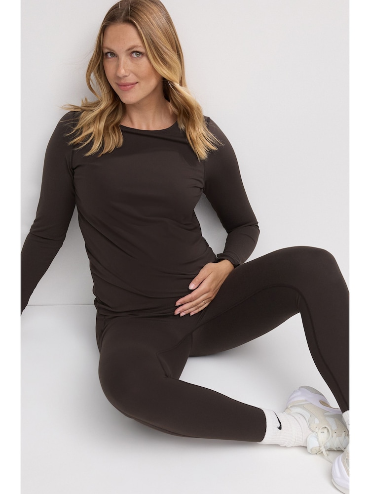 Chocolate Brown Maternity Sports Leggings - Image 1 of 10