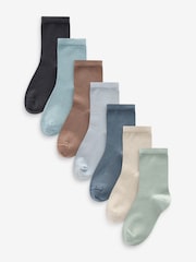 Blue/Neutral/Mineral Cotton Rich Plain Socks 7 Pack - Image 1 of 8