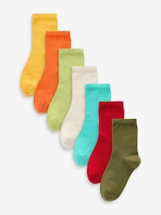 Red/Orange/Yellow/Green/Blue Cotton Rich Plain Socks 7 Pack - Image 1 of 8