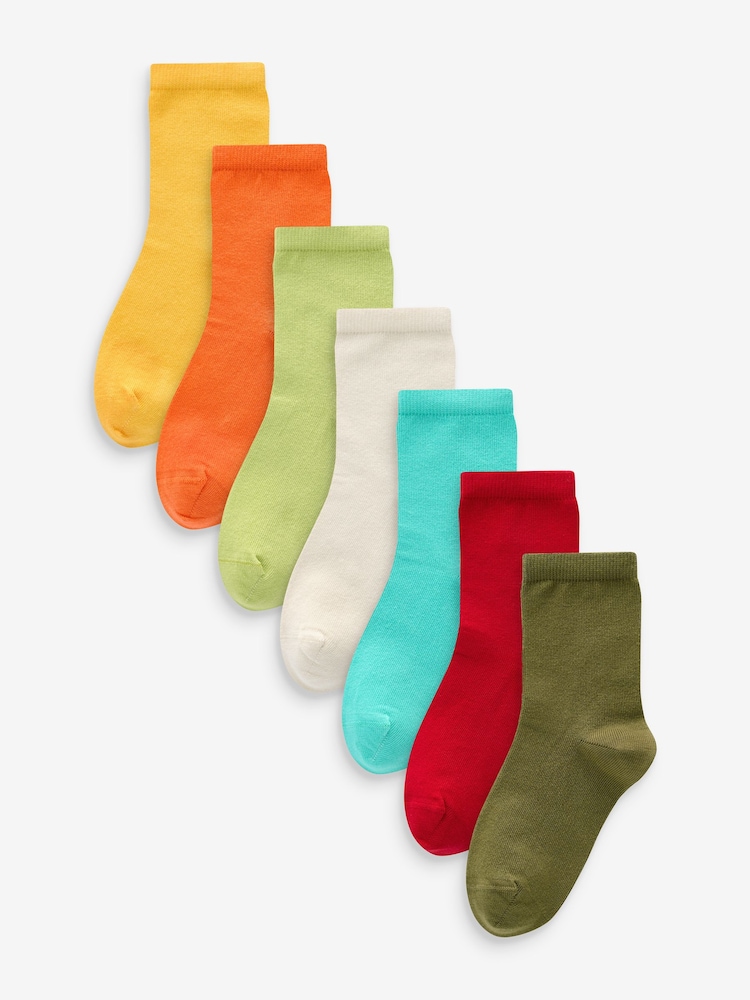 Red/Orange/Yellow/Green/Blue Cotton Rich Plain Socks 7 Pack - Image 1 of 8