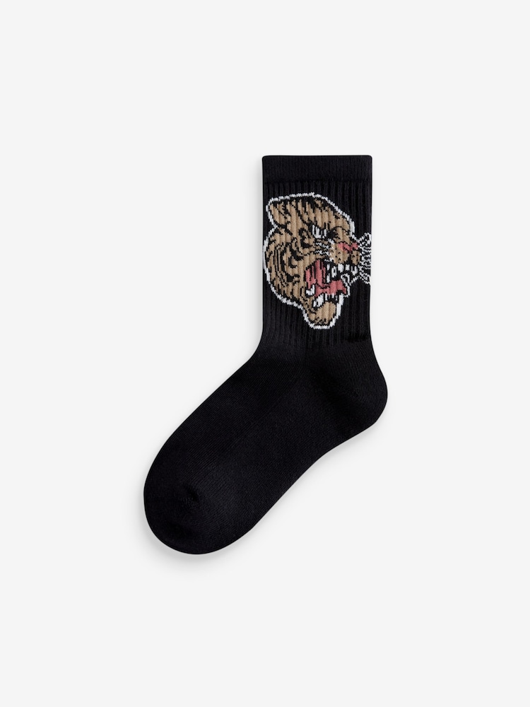 Varsity Tiger Cushioned Footbed Cotton Rich Ribbed Socks 3 Pack - Image 4 of 4