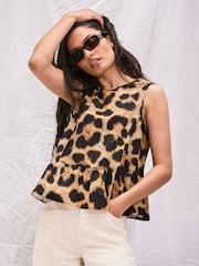 Animal - Blusa peplum de algodão com estampa de leopardo Ro&Zo - Imagem 2 de 4
