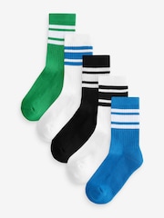 Blue/Green/White Cushioned Footbed Cotton Rich Ribbed Tipped Socks 5 Pack - Image 1 of 6