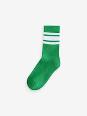 Blue/Green/White Cushioned Footbed Cotton Rich Ribbed Tipped Socks 5 Pack - Image 4 of 6