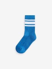 Blue/Green/White Cushioned Footbed Cotton Rich Ribbed Tipped Socks 5 Pack - Image 5 of 6