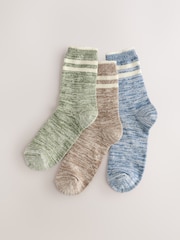 Navy/Khaki Cushioned Footbed Cotton Rich Ribbed Tipped Socks 3 Pack - Image 1 of 3