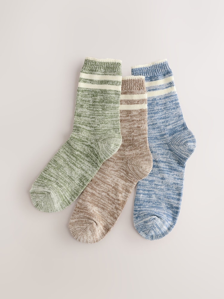 Navy/Khaki Cushioned Footbed Cotton Rich Ribbed Tipped Socks 3 Pack - Image 1 of 3