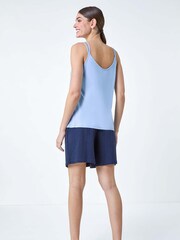 Roman Blue Plain Double Strap Stretch Vest Top - Image 3 of 5
