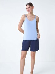 Roman Blue Plain Double Strap Stretch Vest Top - Image 4 of 5