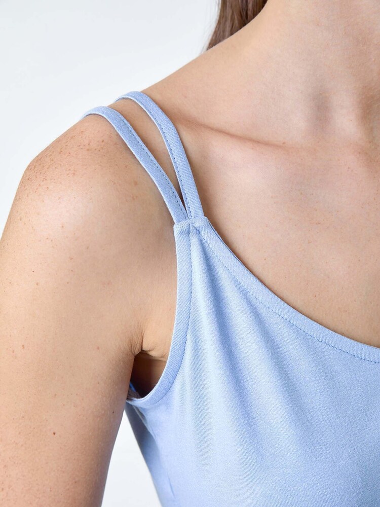 Roman Blue Plain Double Strap Stretch Vest Top - Image 5 of 5