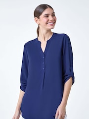 Roman Blue Longline Tunic Stretch Blouse - Image 1 of 5