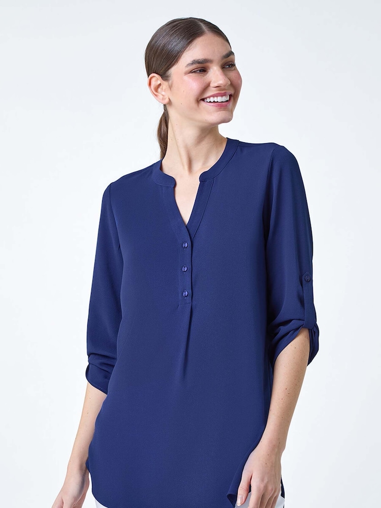 Roman Blue Longline Tunic Stretch Blouse - Image 1 of 5