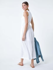 Roman White Cotton Blend Lace Detail Midi Dress - Image 3 of 5