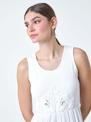 Roman White Cotton Blend Lace Detail Midi Dress - Image 4 of 5