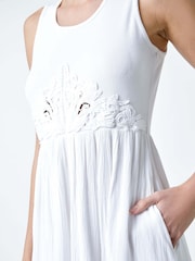 Roman White Cotton Blend Lace Detail Midi Dress - Image 5 of 5