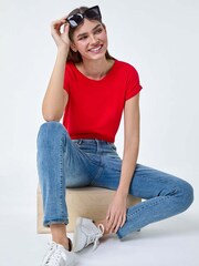 Roman Red Plain Stretch Cotton Jersey T-Shirt - Image 1 of 5