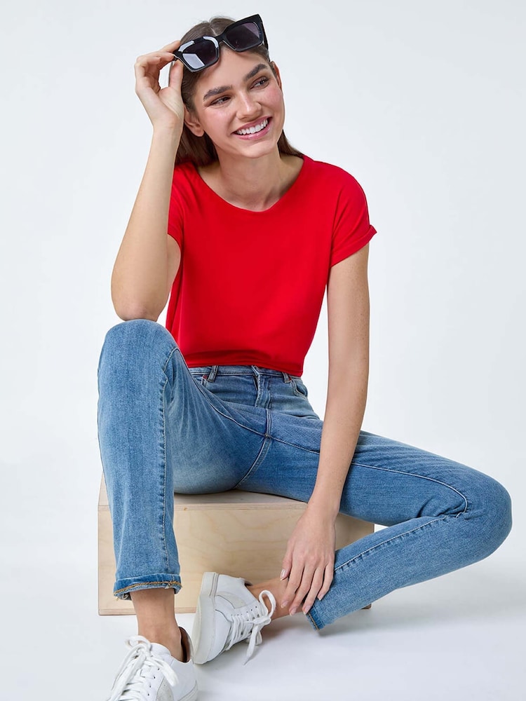 Roman Red Plain Stretch Cotton Jersey T-Shirt - Image 1 of 5