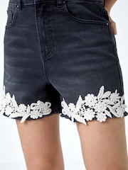 Roman Black Lace Detail Denim Stretch Shorts - Image 5 of 5