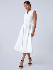 Roman White Floral 100% Cotton Broderie Midi Dress - Image 2 of 5
