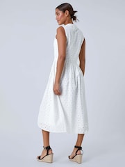 Roman White Floral 100% Cotton Broderie Midi Dress - Image 3 of 5