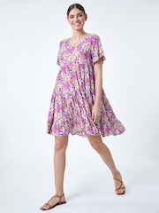Roman Pink Abstract Print Tiered Smock Dress - Image 1 of 5