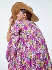 Roman Pink Abstract Print Tiered Smock Dress - Image 2 of 5