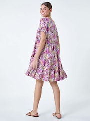 Roman Pink Abstract Print Tiered Smock Dress - Image 3 of 5