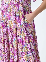 Roman Pink Abstract Print Tiered Smock Dress - Image 5 of 5