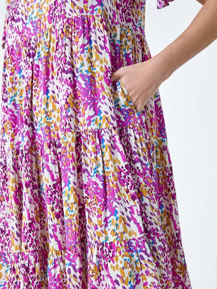 Roman Pink Abstract Print Tiered Smock Dress - Image 5 of 5